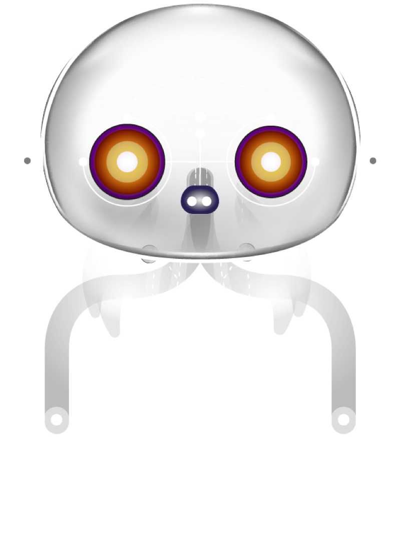 Original evo.space cosmic character with bright orange eyes